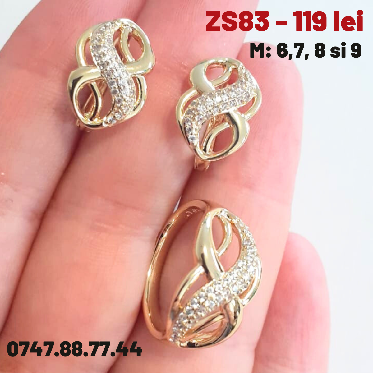 - Set inel si cercei placat cu aur de 14K - ZS83