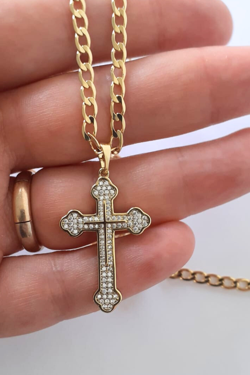 - Crucifix cu lant in culoarea aurului 14K - ZS163