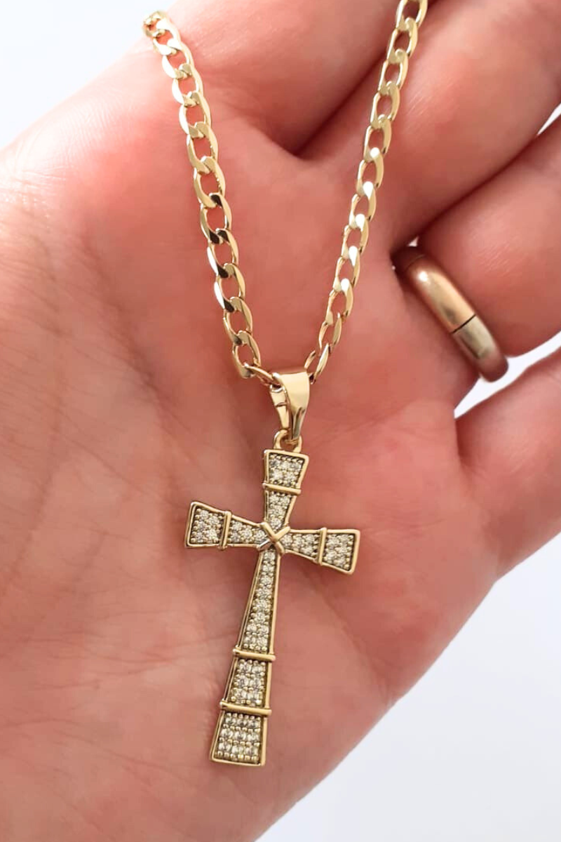 - Crucifix cu lant in culoarea aurului 14K - ZS161