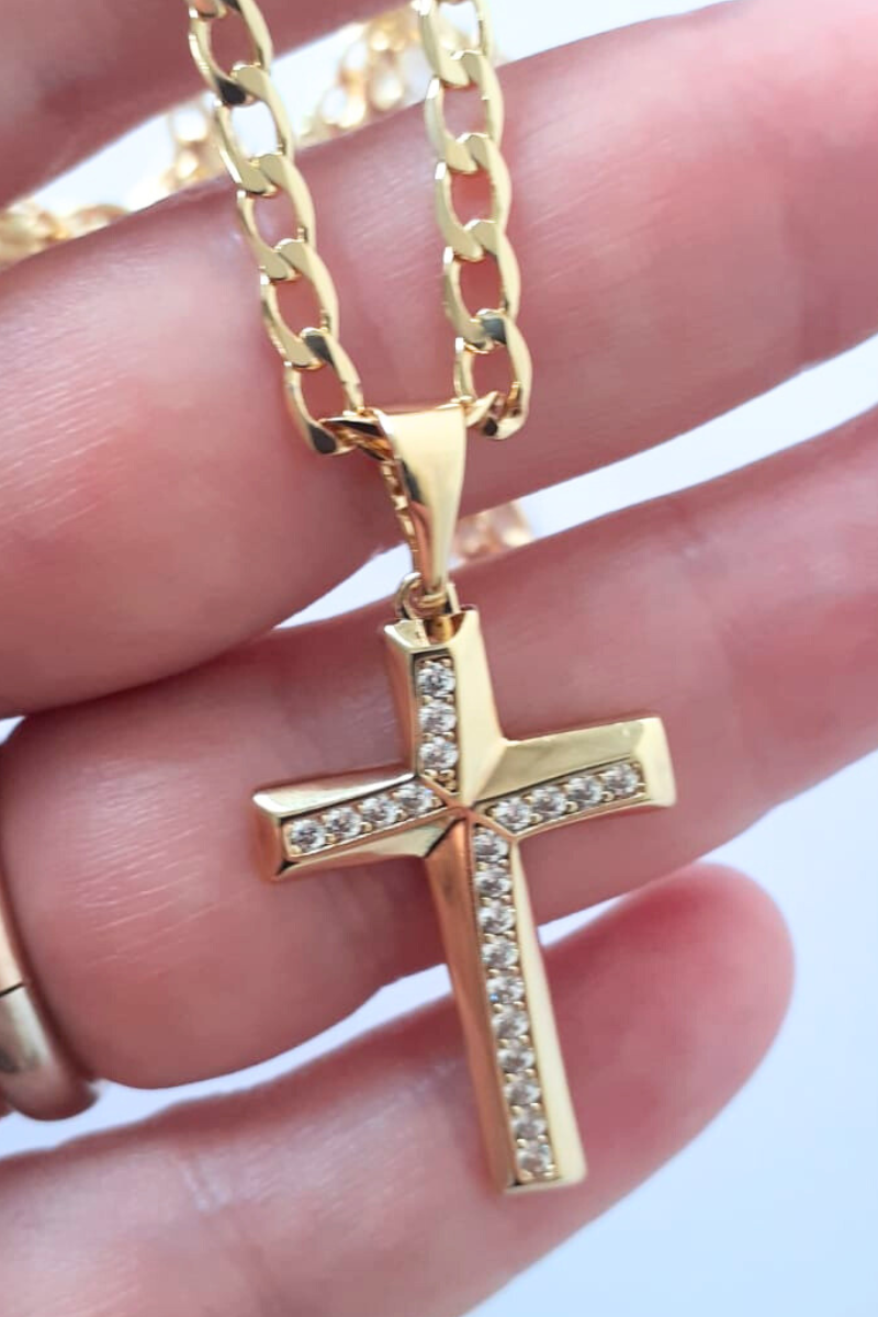 - Crucifix cu lant in culoarea aurului 14K - ZS164