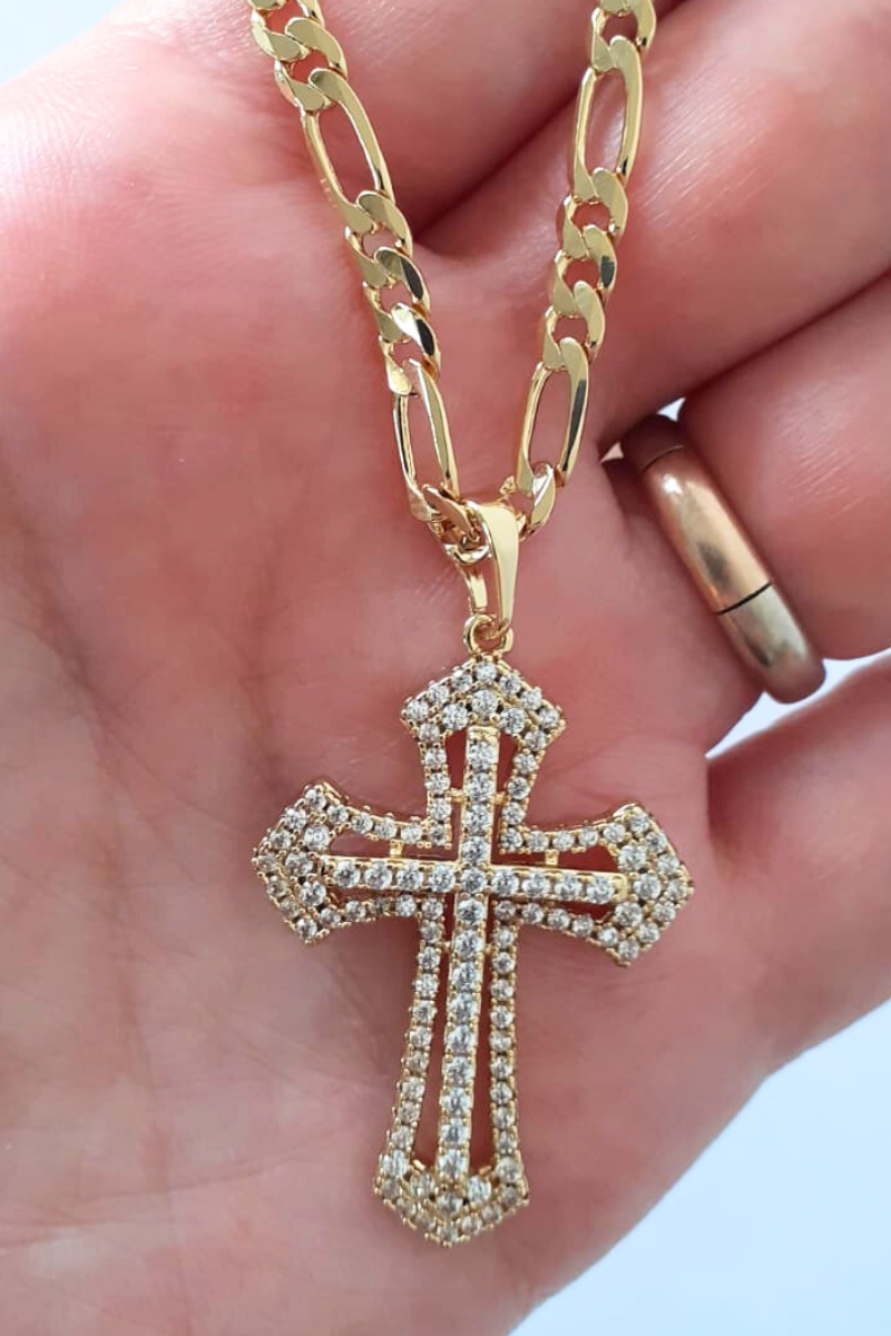 - Crucifix cu lant in culoarea aurului 14K - ZS156