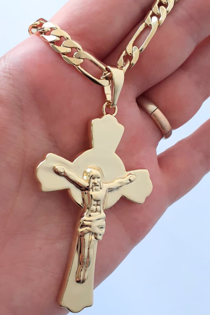 - Crucifix cu lant in culoarea aurului 14K - ZS159