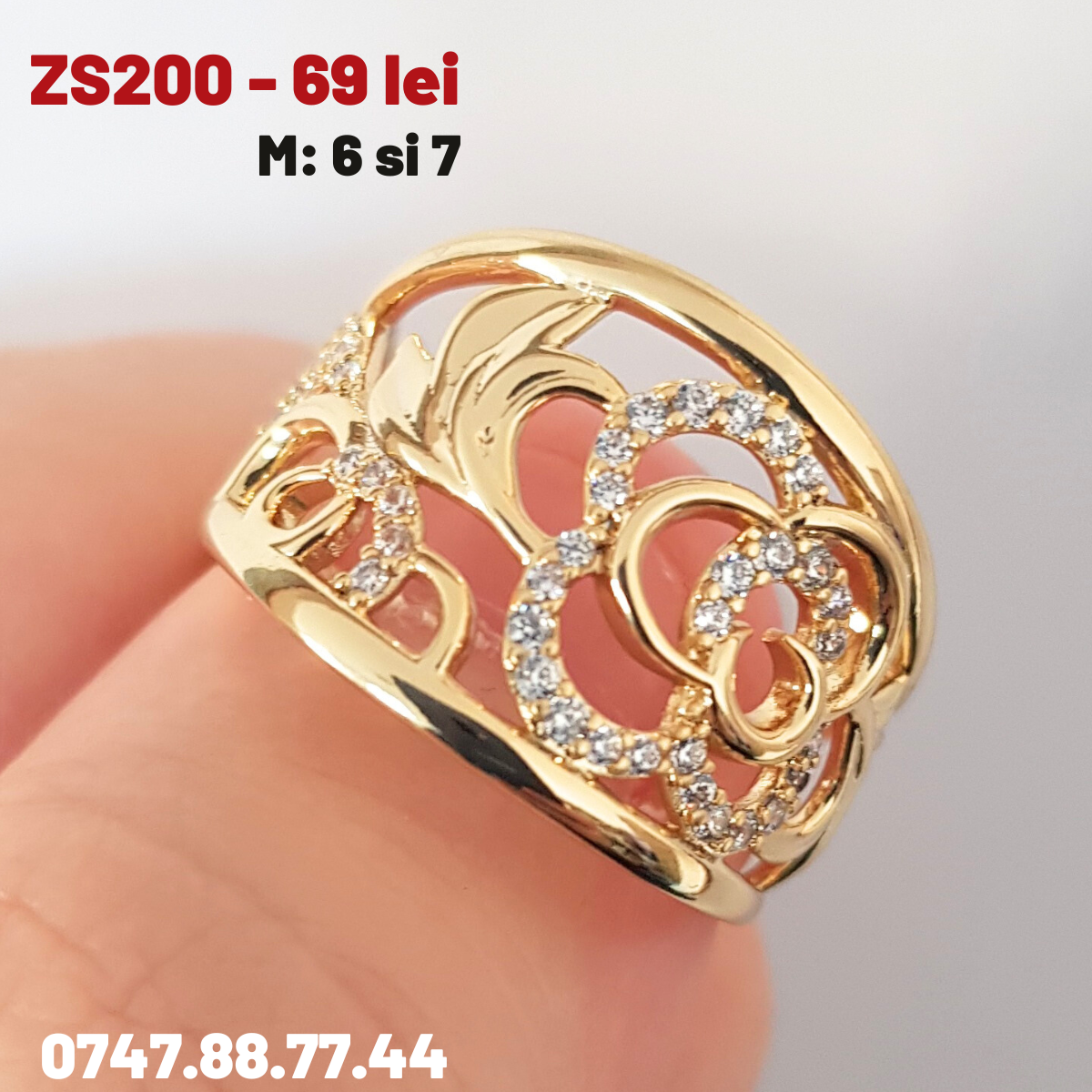 - Inel in culoarea aurului 14K zirconii albe - ZS200