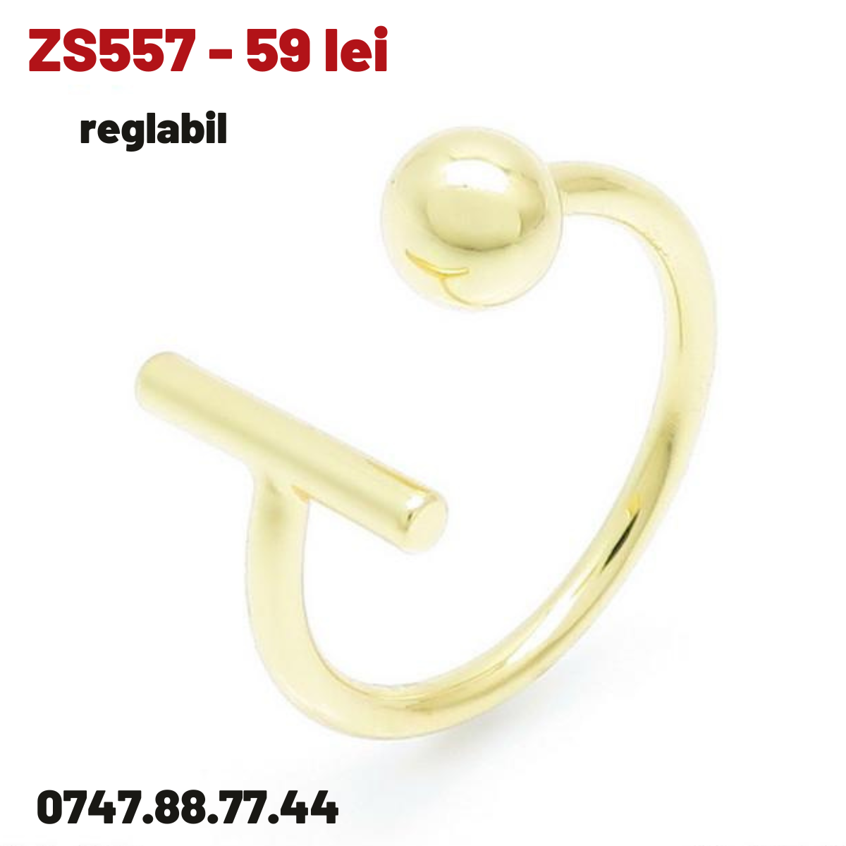 - Inel placat cu aur de 14K - reglabil - ZS557