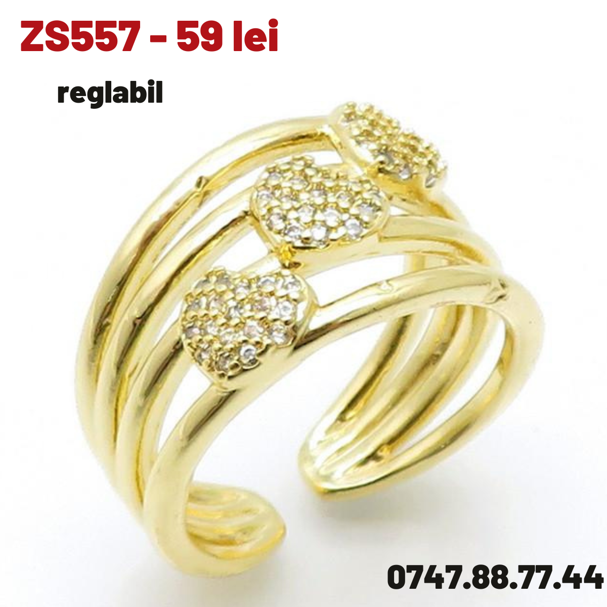 - Inel placat cu aur de 14K - reglabil - ZS558